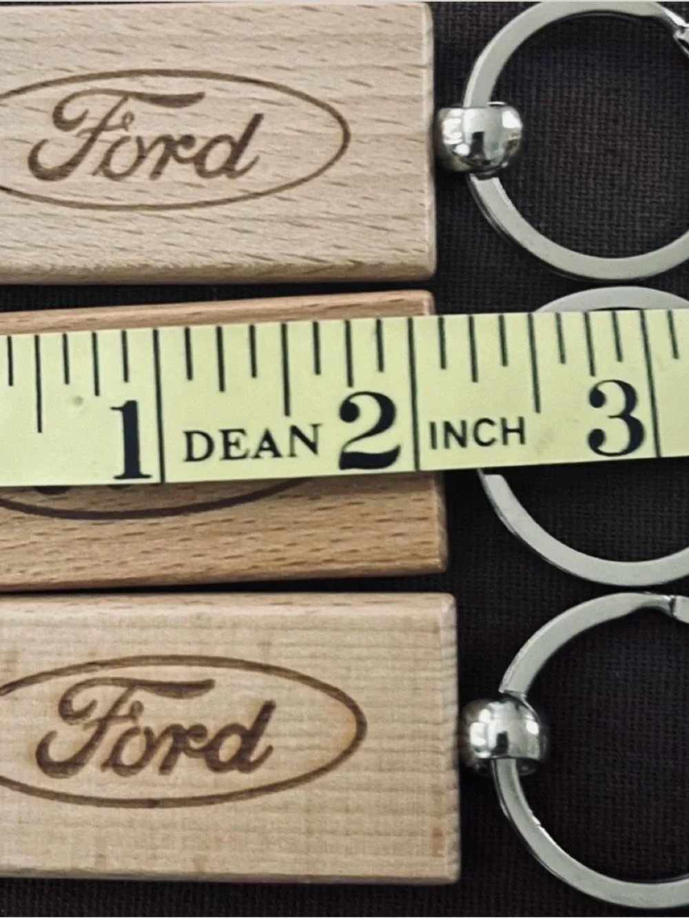 Set of 3 Ford Wooden Key Chains in Natural Wood with Silver Rings